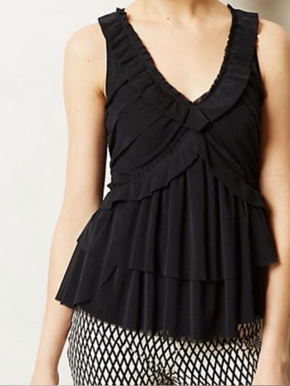 Deletta from Anthropologie Women’s Amaris Black Ruffle Tiered Tank Top, Size SP